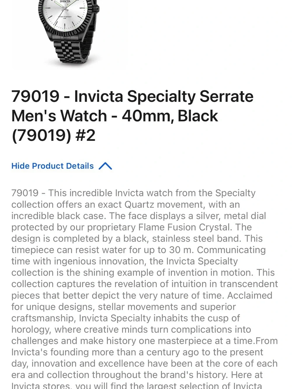 Invicta Black Bracelet Silver Dial Specialty Serrate Men’s Watch(NEW)